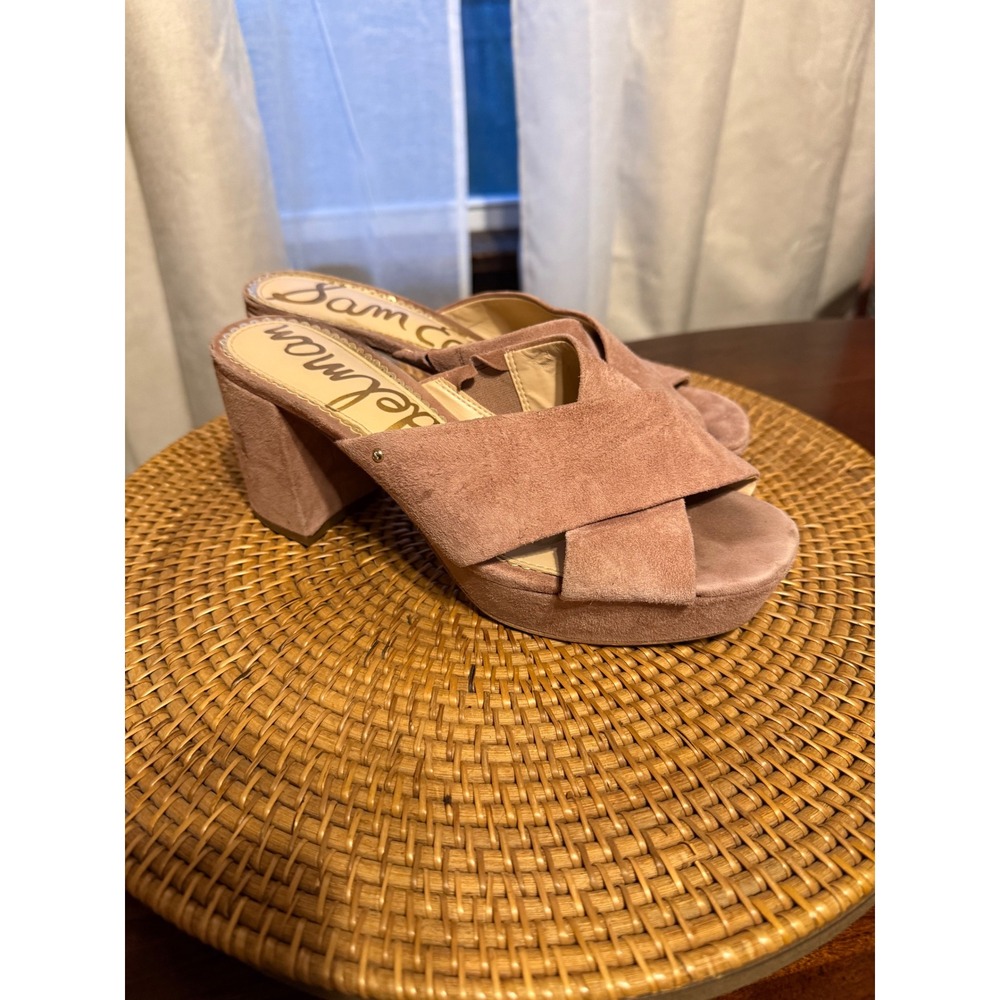 Sam Edelman Women Pink Suede Platform Block Heel Crisscross Slide Sandals 7.5